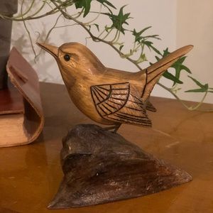 Hand carved vintage finch bird figurine